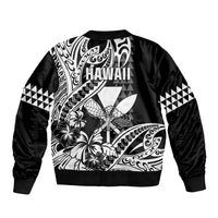Hawaii Maui Upena Kiloi Sleeve Zip Bomber Jacket Kakau Tribal Pattern Black Version LT05 - Polynesian Pride