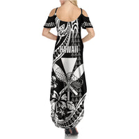 Hawaii Maui Upena Kiloi Summer Maxi Dress Kakau Tribal Pattern Black Version LT05 - Polynesian Pride
