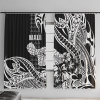 Hawaii Maui Upena Kiloi Window Curtain Kakau Tribal Pattern Black Version LT05 With Hooks Black - Polynesian Pride