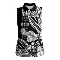 Hawaii Maui Upena Kiloi Women Sleeveless Polo Shirt Kakau Tribal Pattern Black Version