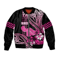 Hawaii Maui Upena Kiloi Bomber Jacket Kakau Tribal Pattern Pink Version LT05 Unisex Pink - Polynesian Pride