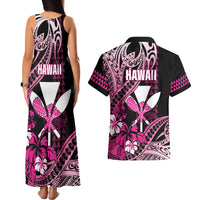 Hawaii Maui Upena Kiloi Couples Matching Tank Maxi Dress and Hawaiian Shirt Kakau Tribal Pattern Pink Version LT05 - Polynesian Pride
