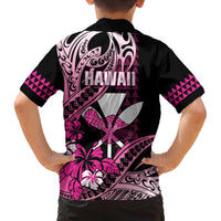 Hawaii Maui Upena Kiloi Family Matching Off The Shoulder Long Sleeve Dress and Hawaiian Shirt Kakau Tribal Pattern Pink Version