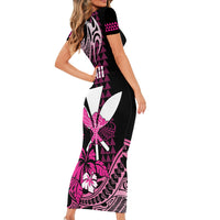 Hawaii Maui Upena Kiloi Family Matching Short Sleeve Bodycon Dress and Hawaiian Shirt Kakau Tribal Pattern Pink Version LT05 - Polynesian Pride