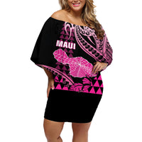 Hawaii Maui Upena Kiloi Off Shoulder Short Dress Kakau Tribal Pattern Pink Version LT05 Women Pink - Polynesian Pride