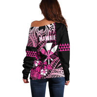 Hawaii Maui Upena Kiloi Off Shoulder Sweater Kakau Tribal Pattern Pink Version
