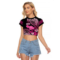 Hawaii Maui Upena Kiloi Raglan Cropped T Shirt Kakau Tribal Pattern Pink Version