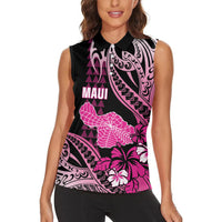 Hawaii Maui Upena Kiloi Women Sleeveless Polo Shirt Kakau Tribal Pattern Pink Version
