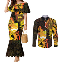 Personalised Kiribati Independence Day Couples Matching Mermaid Dress and Long Sleeve Button Shirt 46th Anniversary