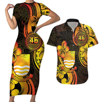 Personalised Kiribati Independence Day Couples Matching Short Sleeve Bodycon Dress and Hawaiian Shirt 46th Anniversary