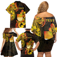 Personalised Kiribati Independence Day Family Matching Off Shoulder Short Dress and Hawaiian Shirt 46th Anniversary