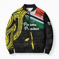 Personalised Vanuatu Penama Day Bomber Puffer Jacket Grunge Flag Style LT05 Unisex Black - Polynesian Pride