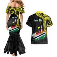 Personalised Vanuatu Penama Day Couples Matching Mermaid Dress and Hawaiian Shirt Grunge Flag Style - Polynesian Pride