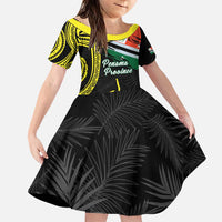 Personalised Vanuatu Penama Day Family Matching Puletasi and Hawaiian Shirt Grunge Flag Style LT05 Daughter's Dress Black - Polynesian Pride