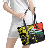 Vanuatu Penama Day Leather Tote Bag Grunge Flag Style - Polynesian Pride
