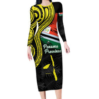 Personalised Vanuatu Penama Day Long Sleeve Bodycon Dress Grunge Flag Style LT05 Long Dress Black - Polynesian Pride