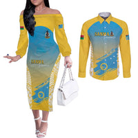 Personalised Vanuatu Sanma Day Couples Matching Off The Shoulder Long Sleeve Dress and Long Sleeve Button Shirt Special Style LT05 Yellow - Polynesian Pride