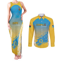 Personalised Vanuatu Sanma Day Couples Matching Tank Maxi Dress and Long Sleeve Button Shirt Special Style LT05 Yellow - Polynesian Pride