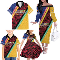 Love Torba PNG Day Family Matching Off The Shoulder Long Sleeve Dress and Hawaiian Shirt Together We Grow - Polynesian Pride