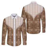 Beige Hawaii Paniolo Quilt Motif Family Matching Summer Maxi Dress and Hawaiian Shirt LT05 Dad's Shirt - Long Sleeve Beige - Polynesian Pride