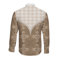 Beige Hawaii Paniolo Quilt Motif Long Sleeve Button Shirt LT05 - Polynesian Pride