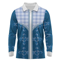 Blue Hawaii Paniolo Quilt Motif Long Sleeve Polo Shirt LT05 Blue - Polynesian Pride