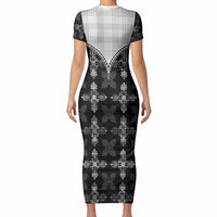 Black Hawaii Paniolo Quilt Motif Short Sleeve Bodycon Dress LT05 - Polynesian Pride