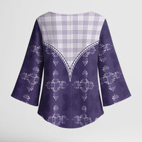 Purple Hawaii Paniolo Quilt Motif Kimono Sleeve Blouse LT05 - Polynesian Pride
