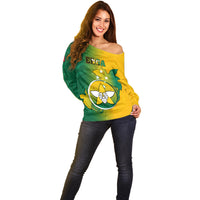 Papua New Guinea Enga Province Off Shoulder Sweater Mix Coat Of Arms Polynesian Pattern LT05 - Polynesian Pride