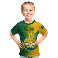 Personalized Papua New Guinea Enga Province Kid T Shirt Mix Coat Of Arms Polynesian Pattern LT05 Green - Polynesian Pride