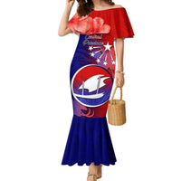 Personalized Papua New Guinea Central Province Mermaid Dress Mix Coat Of Arms Polynesian Pattern LT05 Women Blue - Polynesian Pride