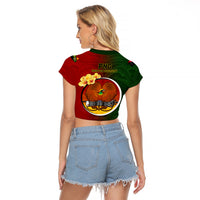 Papua New Guinea Chimbu Province Raglan Cropped T Shirt Mix Coat Of Arms Polynesian Pattern LT05 - Polynesian Pride