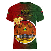 Papua New Guinea Chimbu Province Women V Neck T Shirt Mix Coat Of Arms Polynesian Pattern LT05 - Polynesian Pride
