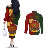 Personalized Papua New Guinea Chimbu Province Couples Matching Off The Shoulder Long Sleeve Dress and Long Sleeve Button Shirts Mix Coat Of Arms Polynesian Pattern LT05 - Polynesian Pride
