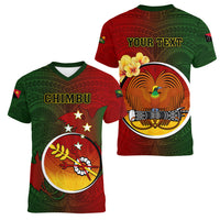 Personalized Papua New Guinea Chimbu Province Women V Neck T Shirt Mix Coat Of Arms Polynesian Pattern LT05 - Polynesian Pride