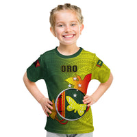 Personalized Papua New Guinea Oro Province Kid T Shirt Mix Coat Of Arms Polynesian Pattern LT05 Yellow - Polynesian Pride