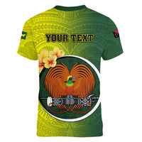 Personalized Papua New Guinea Oro Province Women V Neck T Shirt Mix Coat Of Arms Polynesian Pattern LT05 - Polynesian Pride