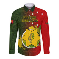Papua New Guinea Eastern Highlands Province Long Sleeve Button Shirt Mix Coat Of Arms Polynesian Pattern LT05 Unisex Red - Polynesian Pride