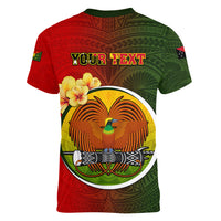 Personalized Papua New Guinea Eastern Highlands Province Women V Neck T Shirt Mix Coat Of Arms Polynesian Pattern LT05 - Polynesian Pride