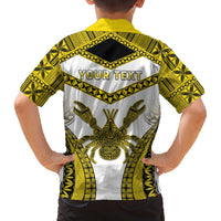 Personalised Niue The Rock Of Polynesia Family Matching Off The Shoulder Long Sleeve Dress and Hawaiian Shirt Peniamina Gospel Day Yellow Version