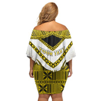 Personalised Niue The Rock Of Polynesia Family Matching Off Shoulder Short Dress and Hawaiian Shirt Peniamina Gospel Day Yellow Version