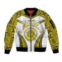 Personalised Niue The Rock Of Polynesia Sleeve Zip Bomber Jacket Peniamina Gospel Day Yellow Version