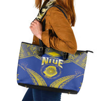 Niue The Rock Of Polynesia Leather Tote Bag Peniamina Gospel Day Blue Version LT05 Blue - Polynesian Pride