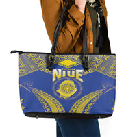 Niue The Rock Of Polynesia Leather Tote Bag Peniamina Gospel Day Blue Version LT05 - Polynesian Pride