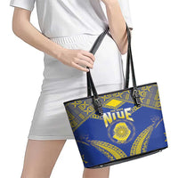 Niue The Rock Of Polynesia Leather Tote Bag Peniamina Gospel Day Blue Version LT05 - Polynesian Pride