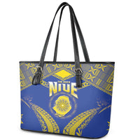 Niue The Rock Of Polynesia Leather Tote Bag Peniamina Gospel Day Blue Version LT05 - Polynesian Pride