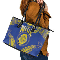 Niue The Rock Of Polynesia Leather Tote Bag Peniamina Gospel Day Blue Version LT05 - Polynesian Pride