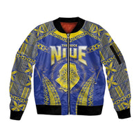 Personalised Niue The Rock Of Polynesia Sleeve Zip Bomber Jacket Peniamina Gospel Day Blue Version