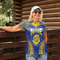 Personalised Niue The Rock Of Polynesia Women Polo Shirt Peniamina Gospel Day Blue Version
