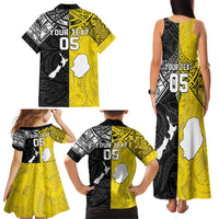 Custom New Zealand Maori And Niue Hiapo Family Matching Tank Maxi Dress and Hawaiian Shirt Lizard And Coconut Crab Together